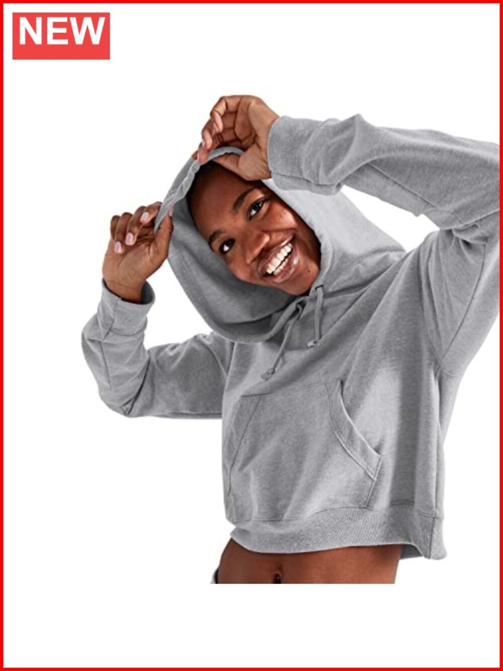 Cropped Pullover Hoodie French Terry Hooded Sweatshirt Relaxed Fit - Picture 3 of 3